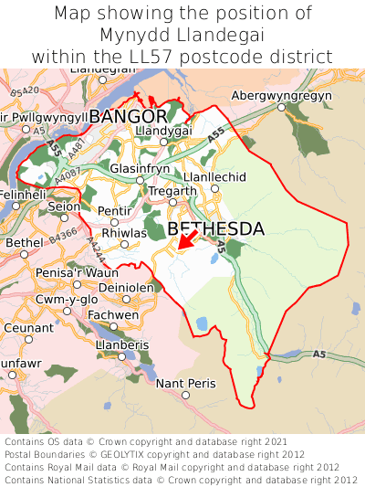 Map showing location of Mynydd Llandegai within LL57