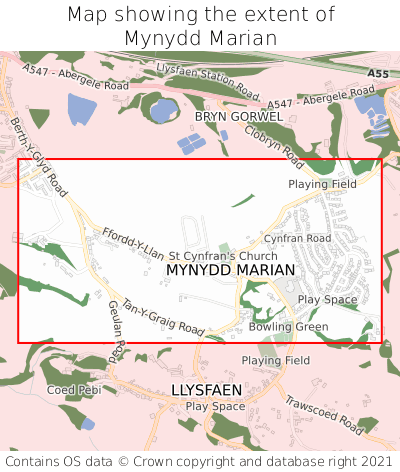 Map showing extent of Mynydd Marian as bounding box