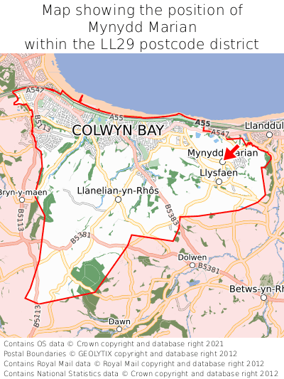 Map showing location of Mynydd Marian within LL29