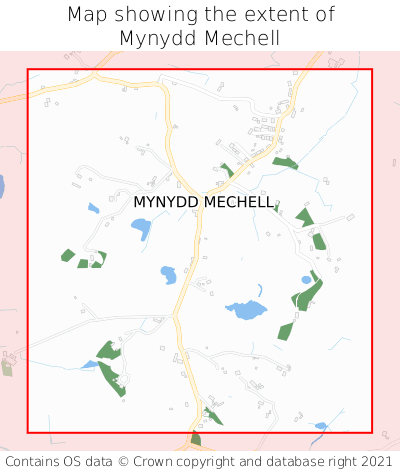 Map showing extent of Mynydd Mechell as bounding box