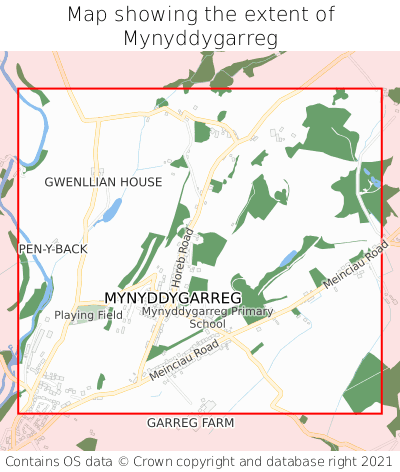 Map showing extent of Mynyddygarreg as bounding box