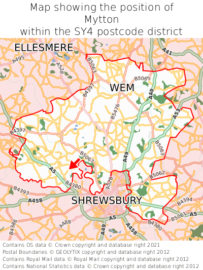 Map showing location of Mytton within SY4