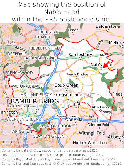 Map showing location of Nab's Head within PR5