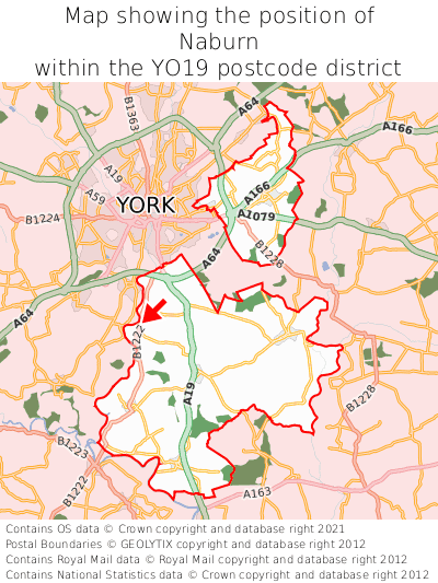 Map showing location of Naburn within YO19