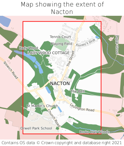 Map showing extent of Nacton as bounding box
