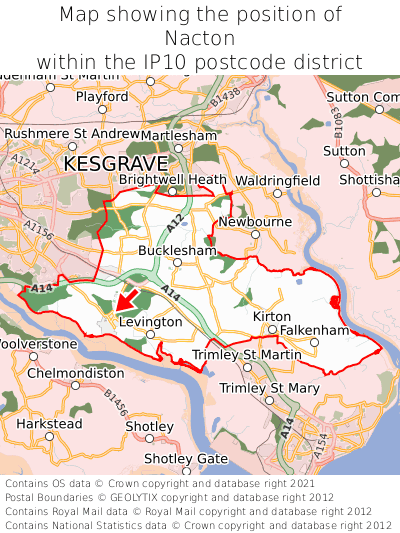 Map showing location of Nacton within IP10