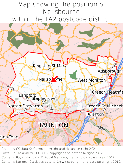 Map showing location of Nailsbourne within TA2