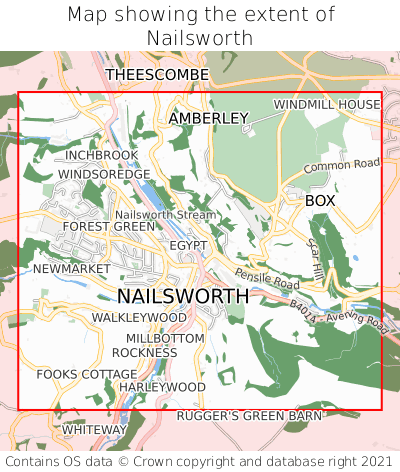 Map showing extent of Nailsworth as bounding box