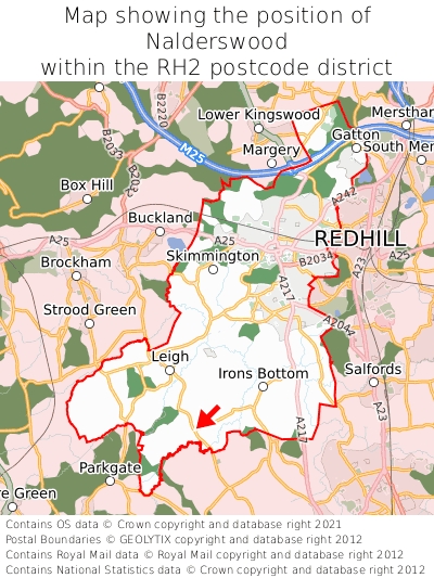 Map showing location of Nalderswood within RH2