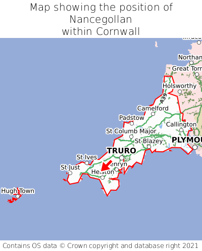 Map showing location of Nancegollan within Cornwall