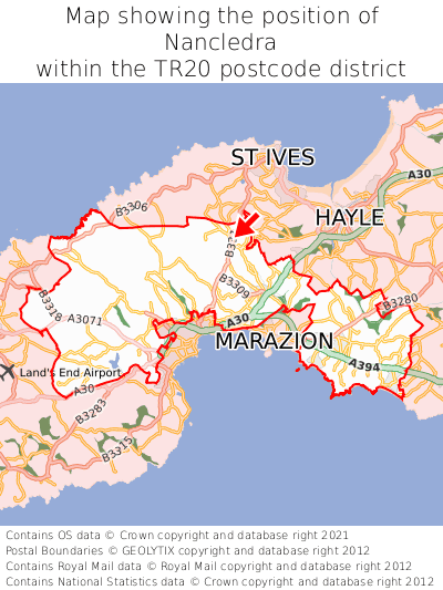Map showing location of Nancledra within TR20