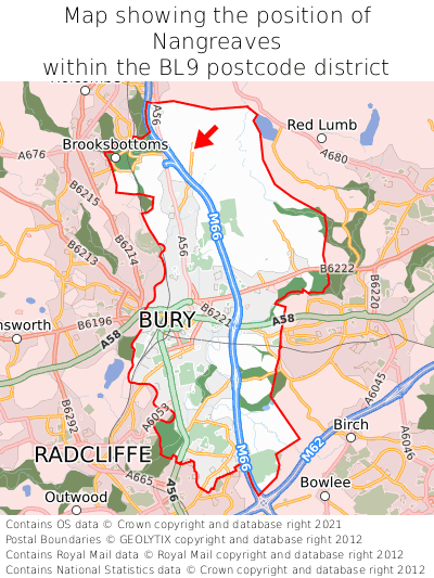 Map showing location of Nangreaves within BL9