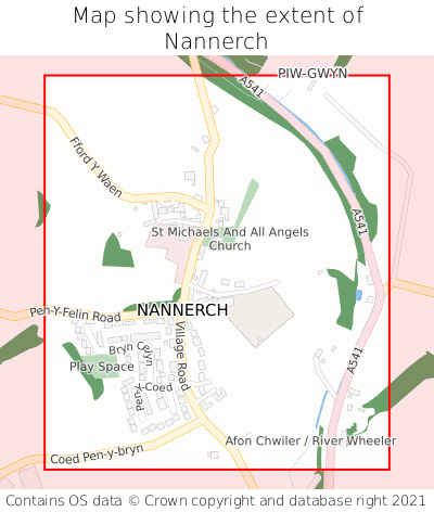 Map showing extent of Nannerch as bounding box