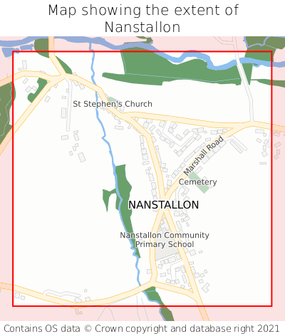 Map showing extent of Nanstallon as bounding box