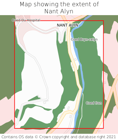 Map showing extent of Nant Alyn as bounding box