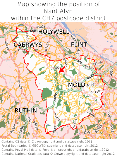 Map showing location of Nant Alyn within CH7