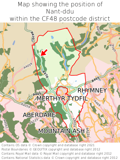 Map showing location of Nant-ddu within CF48