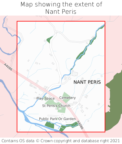 Map showing extent of Nant Peris as bounding box
