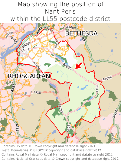 Map showing location of Nant Peris within LL55