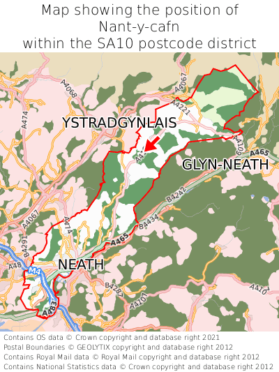 Map showing location of Nant-y-cafn within SA10