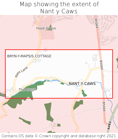 Map showing extent of Nant y Caws as bounding box