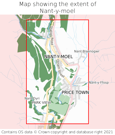 Map showing extent of Nant-y-moel as bounding box