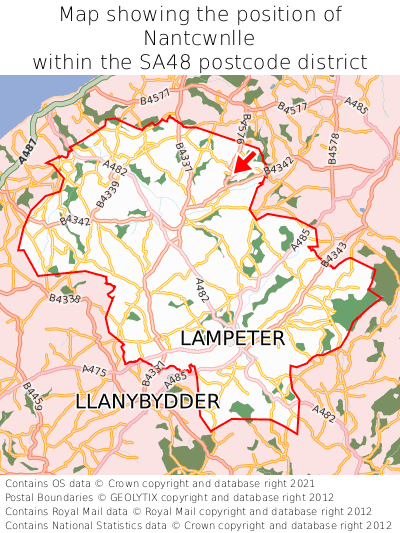 Map showing location of Nantcwnlle within SA48