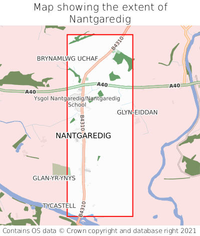 Map showing extent of Nantgaredig as bounding box