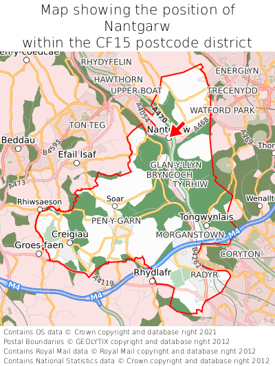 Map showing location of Nantgarw within CF15