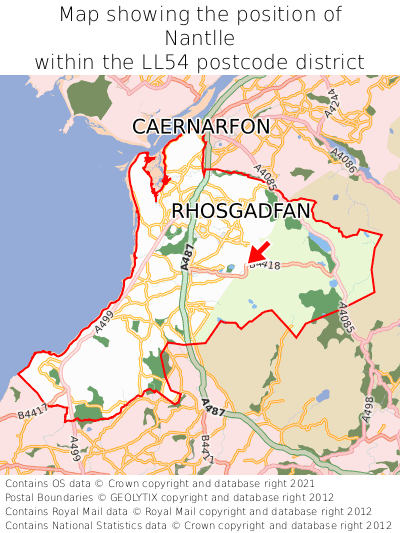 Map showing location of Nantlle within LL54