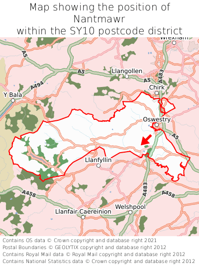 Map showing location of Nantmawr within SY10