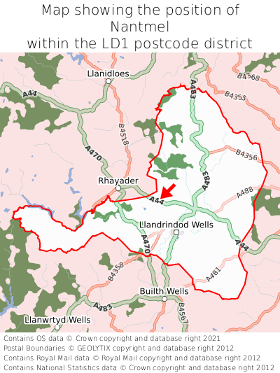 Map showing location of Nantmel within LD1