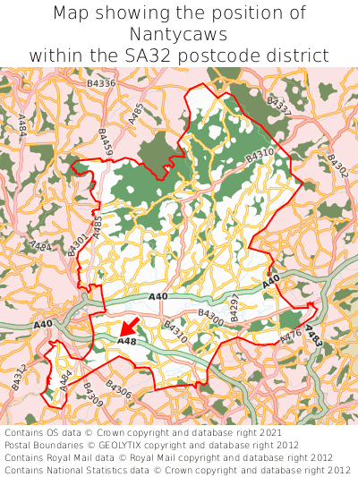 Map showing location of Nantycaws within SA32