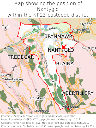 Map showing location of Nantyglo within NP23