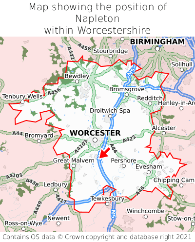 Map showing location of Napleton within Worcestershire