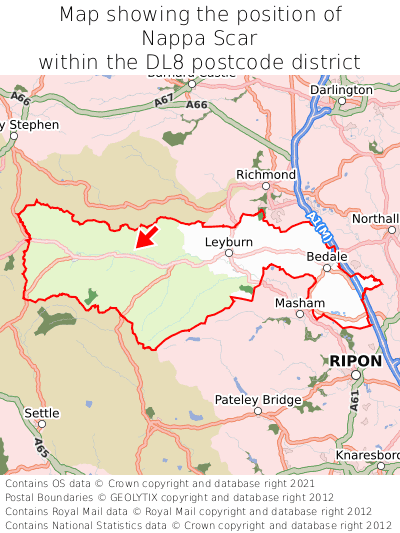 Map showing location of Nappa Scar within DL8