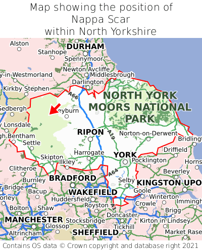 Map showing location of Nappa Scar within North Yorkshire