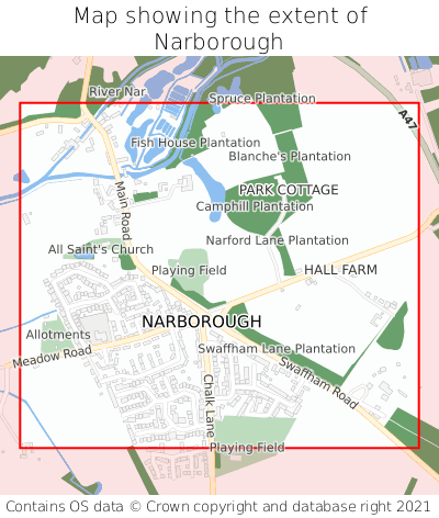 Map showing extent of Narborough as bounding box