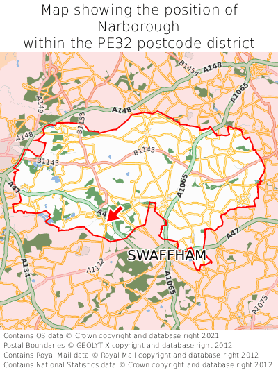 Map showing location of Narborough within PE32