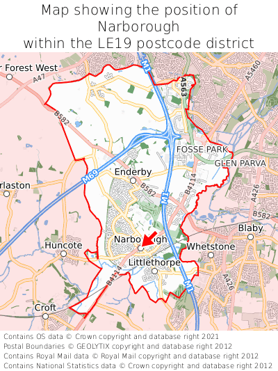 Map showing location of Narborough within LE19