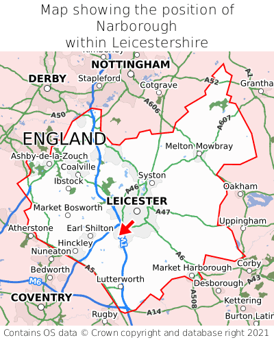 Map showing location of Narborough within Leicestershire