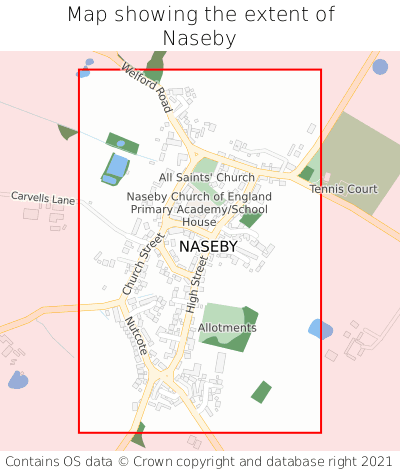 Map showing extent of Naseby as bounding box