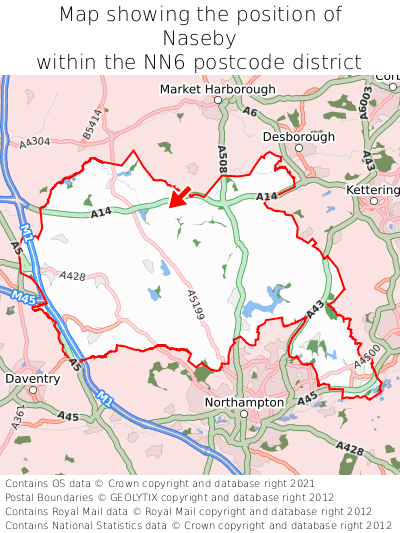 Map showing location of Naseby within NN6