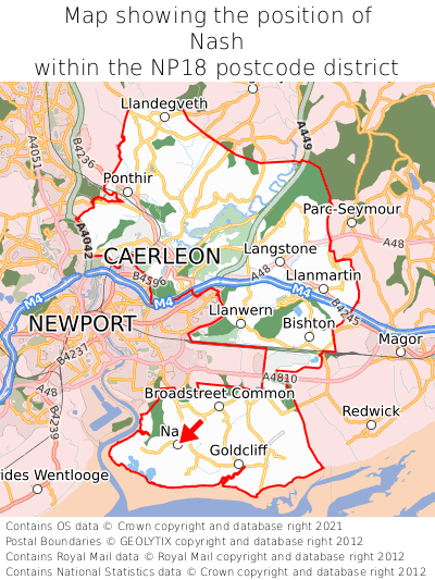 Map showing location of Nash within NP18