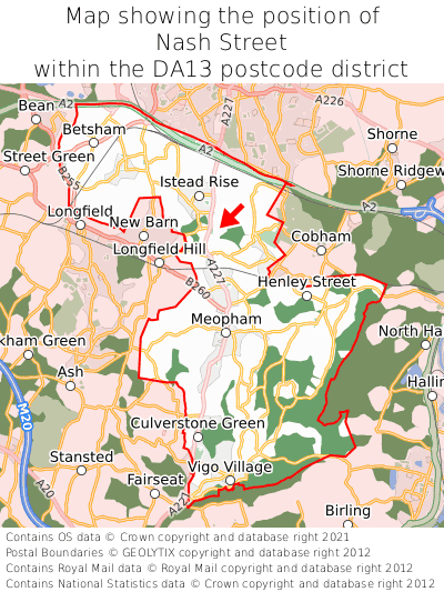 Map showing location of Nash Street within DA13