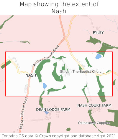 Map showing extent of Nash as bounding box