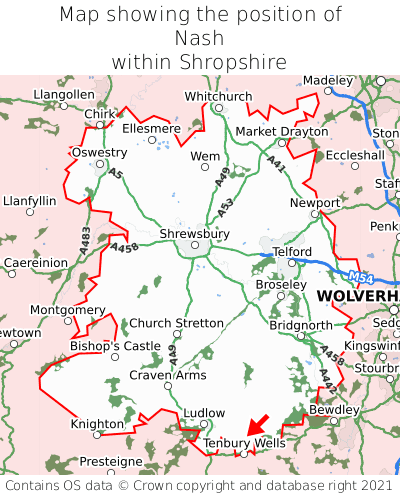 Map showing location of Nash within Shropshire