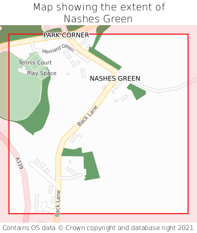 Map showing extent of Nashes Green as bounding box