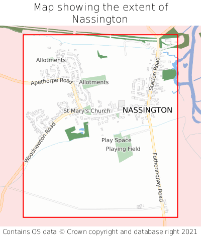 Map showing extent of Nassington as bounding box