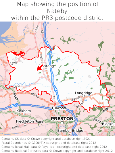 Map showing location of Nateby within PR3